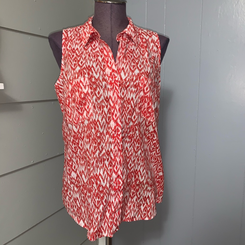 Sleeveless button down shirt Red and White 12/14